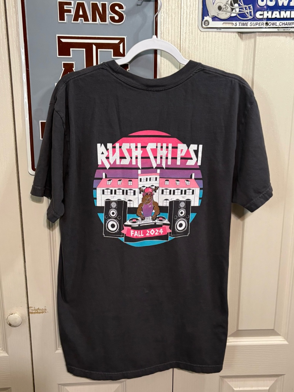 Comfort Colors Black Kids' Tee with Pink & Teal Rush Chi Psi Graphic